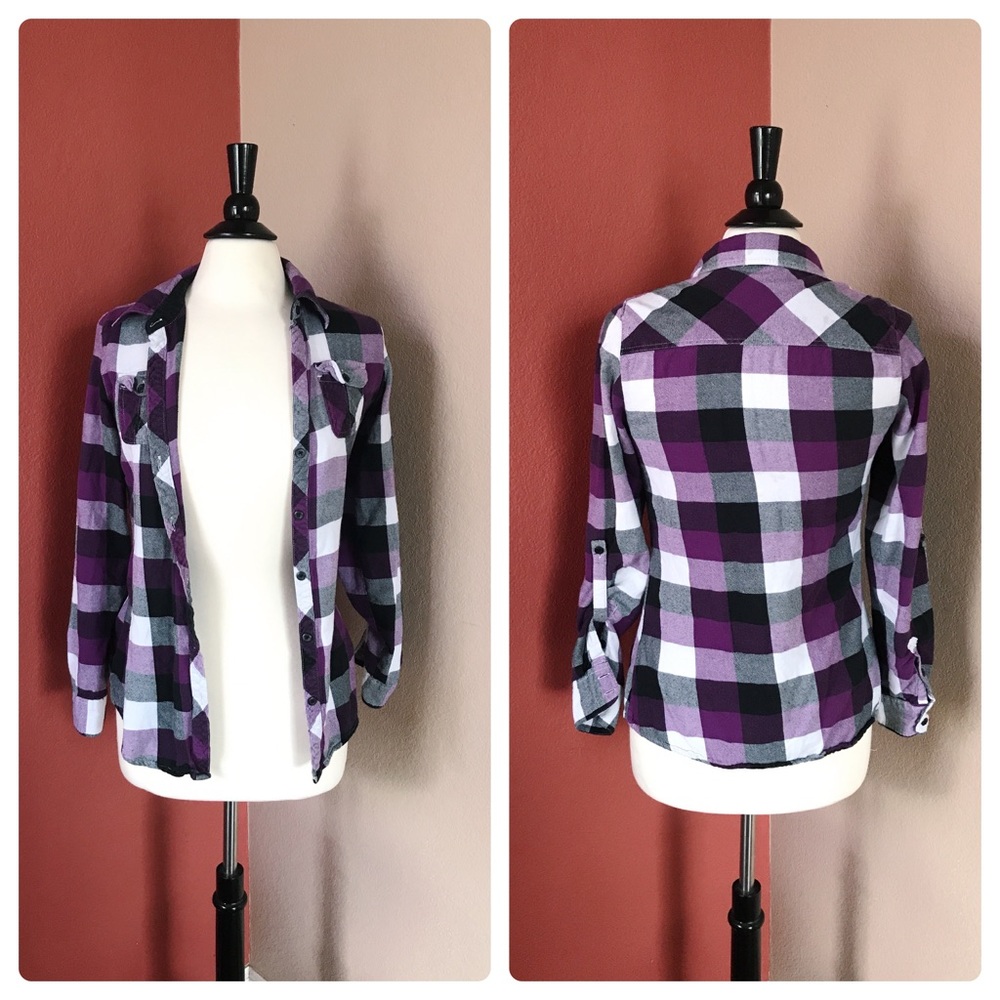 Full Tilt Purple Plaid Button Down